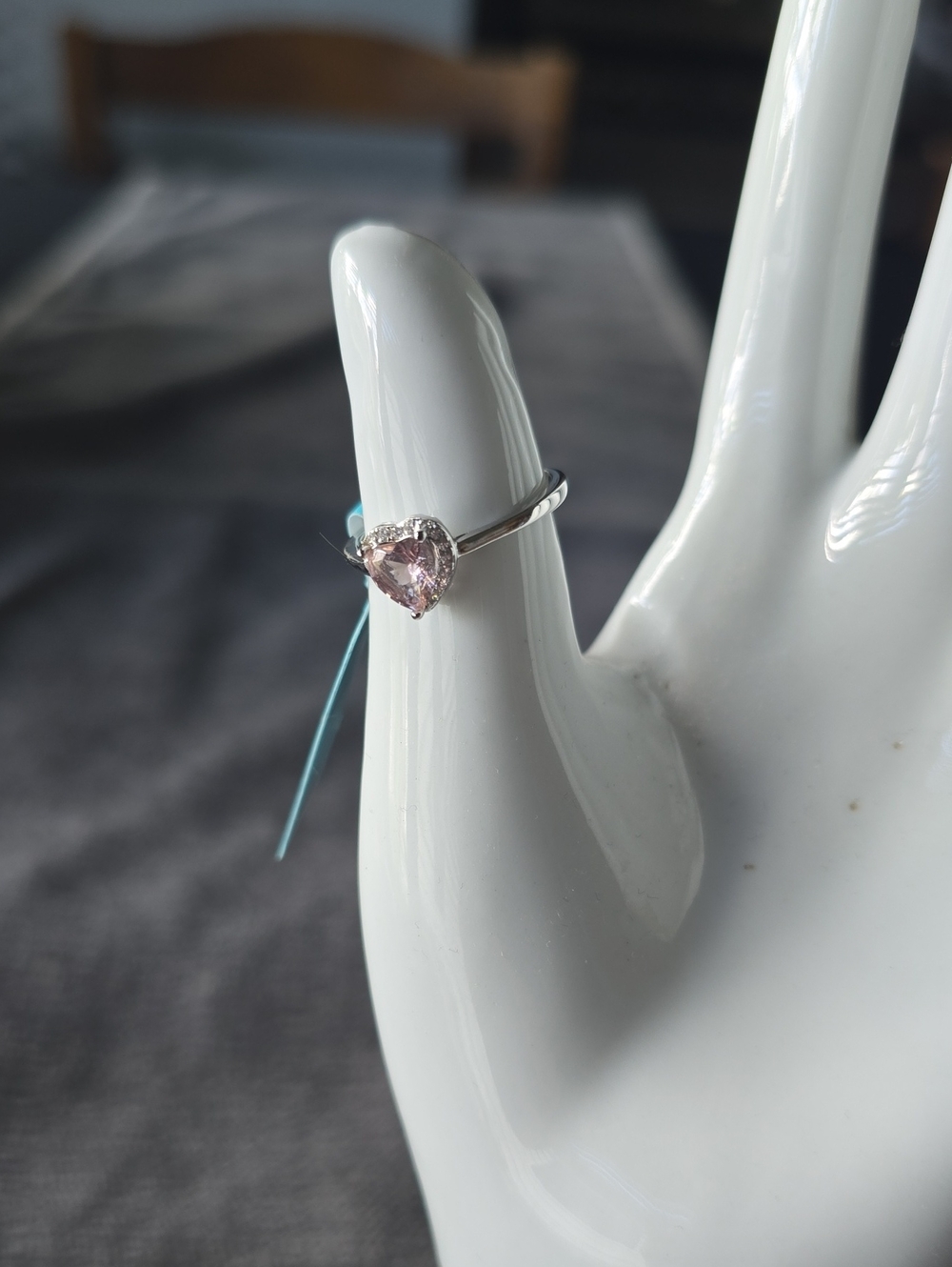 925 Sterling Silver Heart Morganite Cz Stone Ring~Sz 8